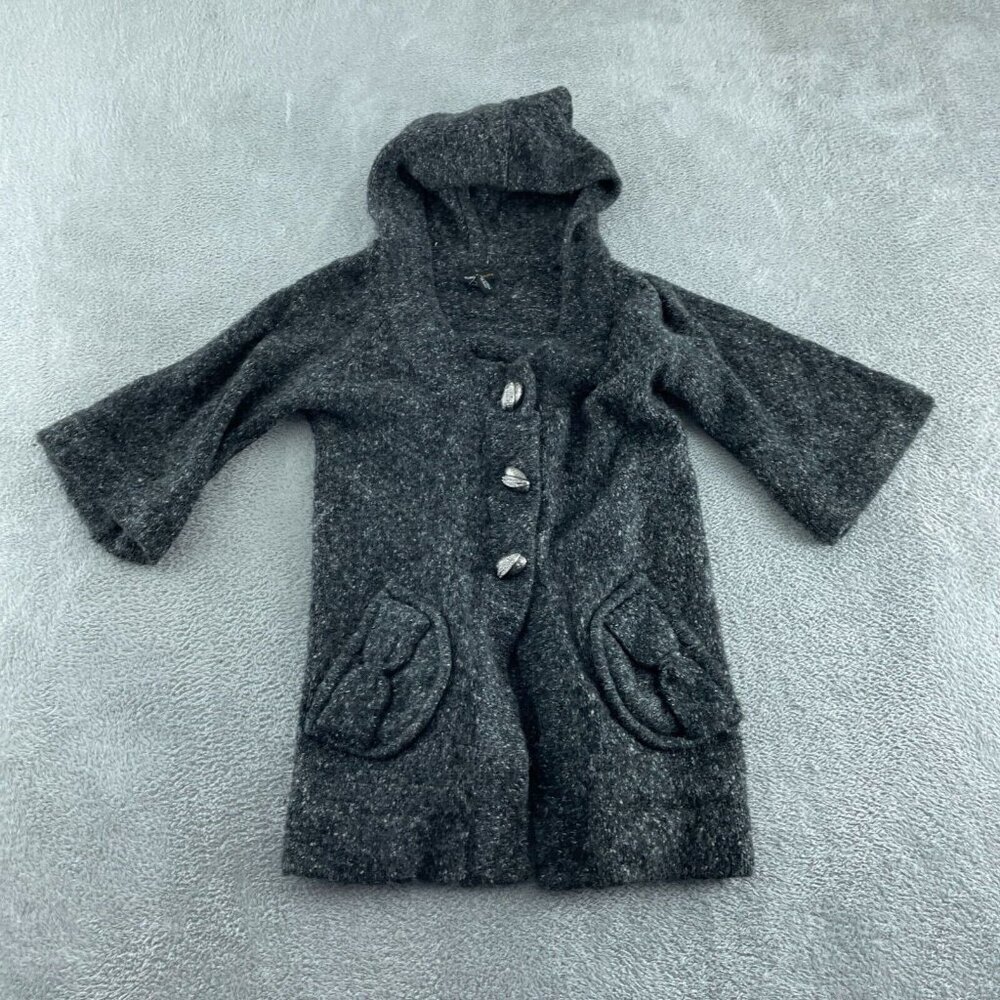 BCBG Max Azria Gray Hooded Knit Cardigan Sweater With Button Front Medium 2470